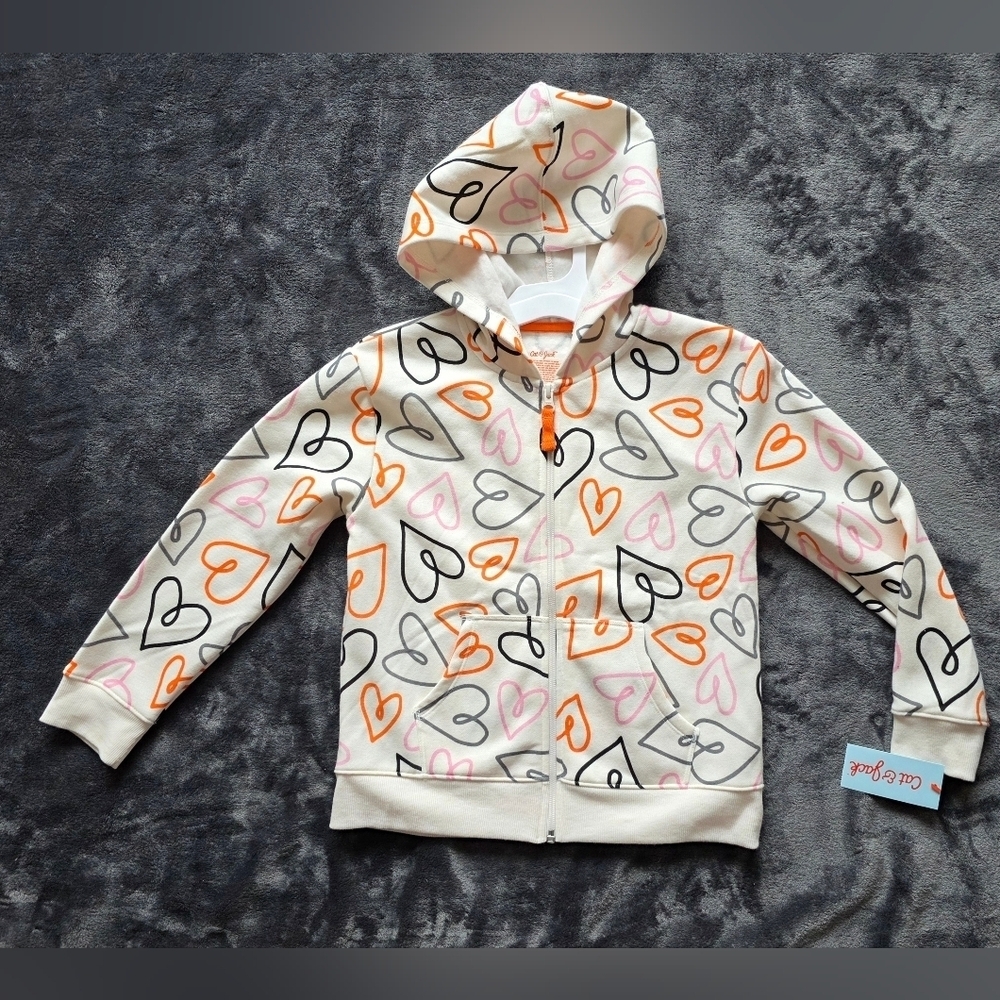 Cat & Jack Orange Black Hearts Halloween Valentine Zip Up Hoodie Sweatshirt, M 8